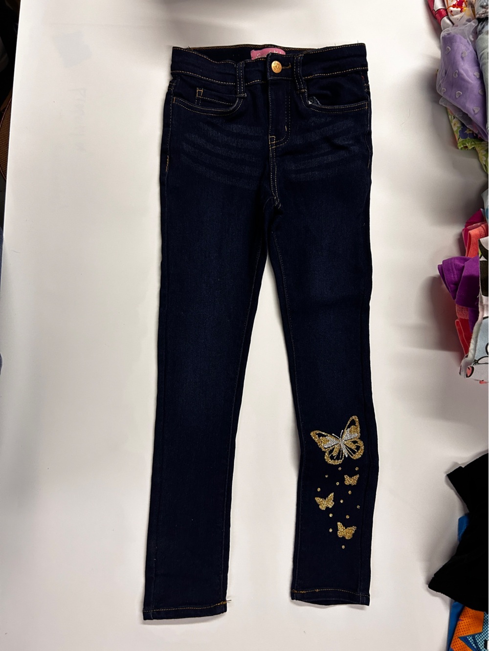 Freestyle Dark Blue Skinny Jeans with Gold Butterfly Embellishment